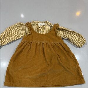 Pehr Corduroy Pinafore Dress with Gingham Top - Mustard